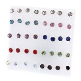 18 pares forma redonda Rhinestone Stud Brincos de várias cor